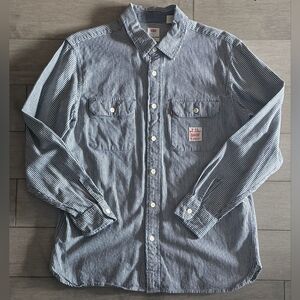 Levi's Striped Blue/White Shirt Medium Men's Relaxed Fit Rail Buttonup